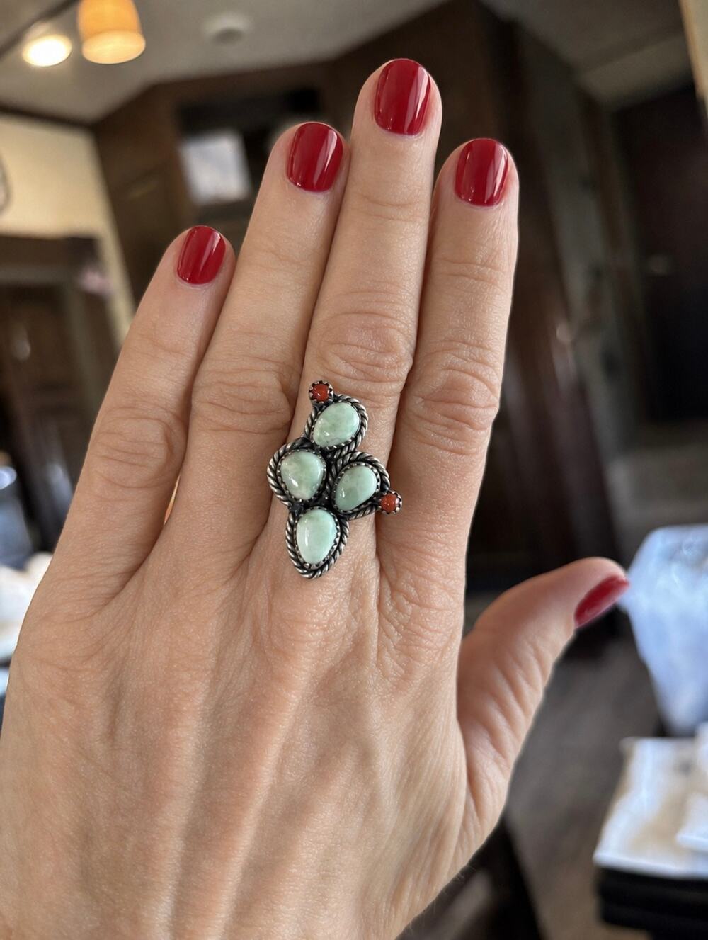 Paloma Turquoise Cactus Ring in Sterling Silver Adjustable
